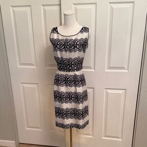 Kate Spade Black and White Patterned Midi Dress